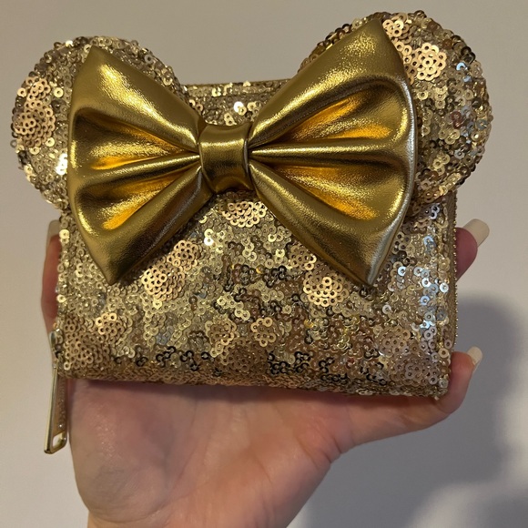 Disney Parks gold sequin Loungefly wallet with bow - Picture 7 of 8